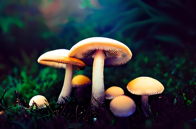 Fantasy-Pilz im Wald, Hintergrundfoto, KI-generiert