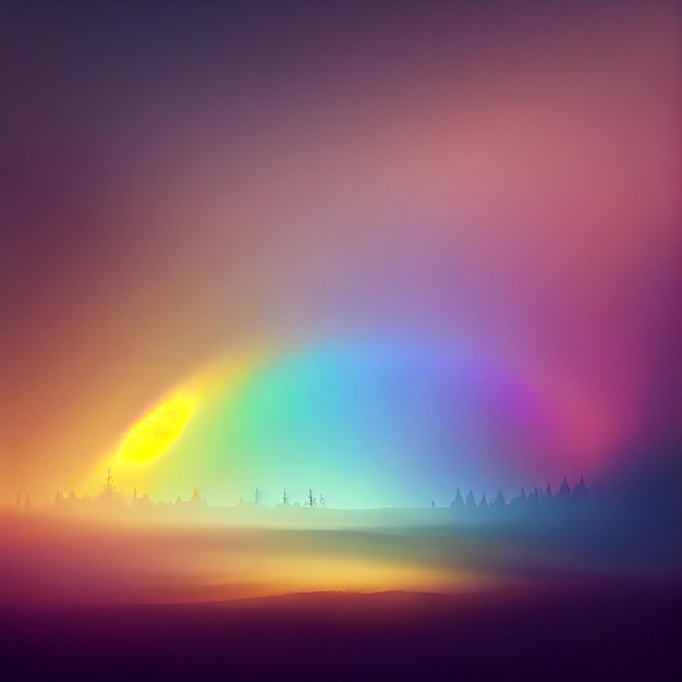 Fantasy-Regenbogenlandschaft schöner minimalistischer Regenbogen in der Himmelsillustration Generative KI