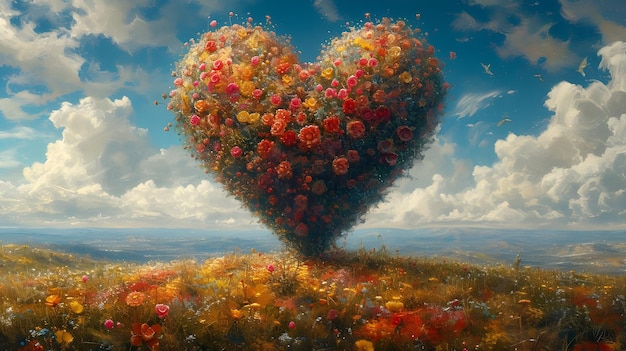Foto fantasy-szene in einer feldblumenfigur in der form eines herzens