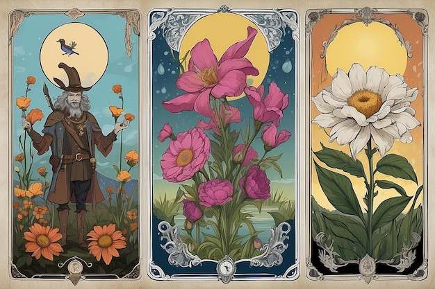 Fantasy Tarot Card Pappy Flowers Simbolismo Arte conceitual