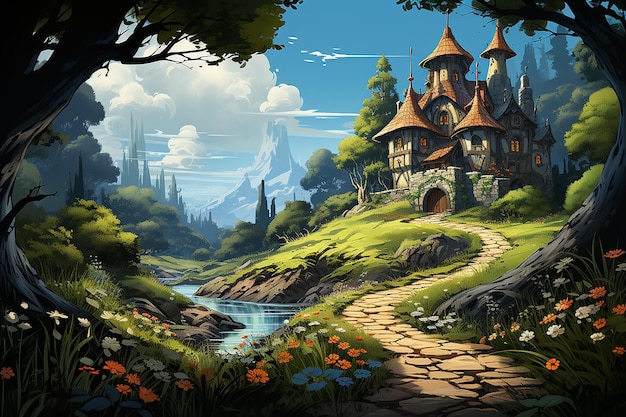Fantasy-Waldlichtung-Illustration
