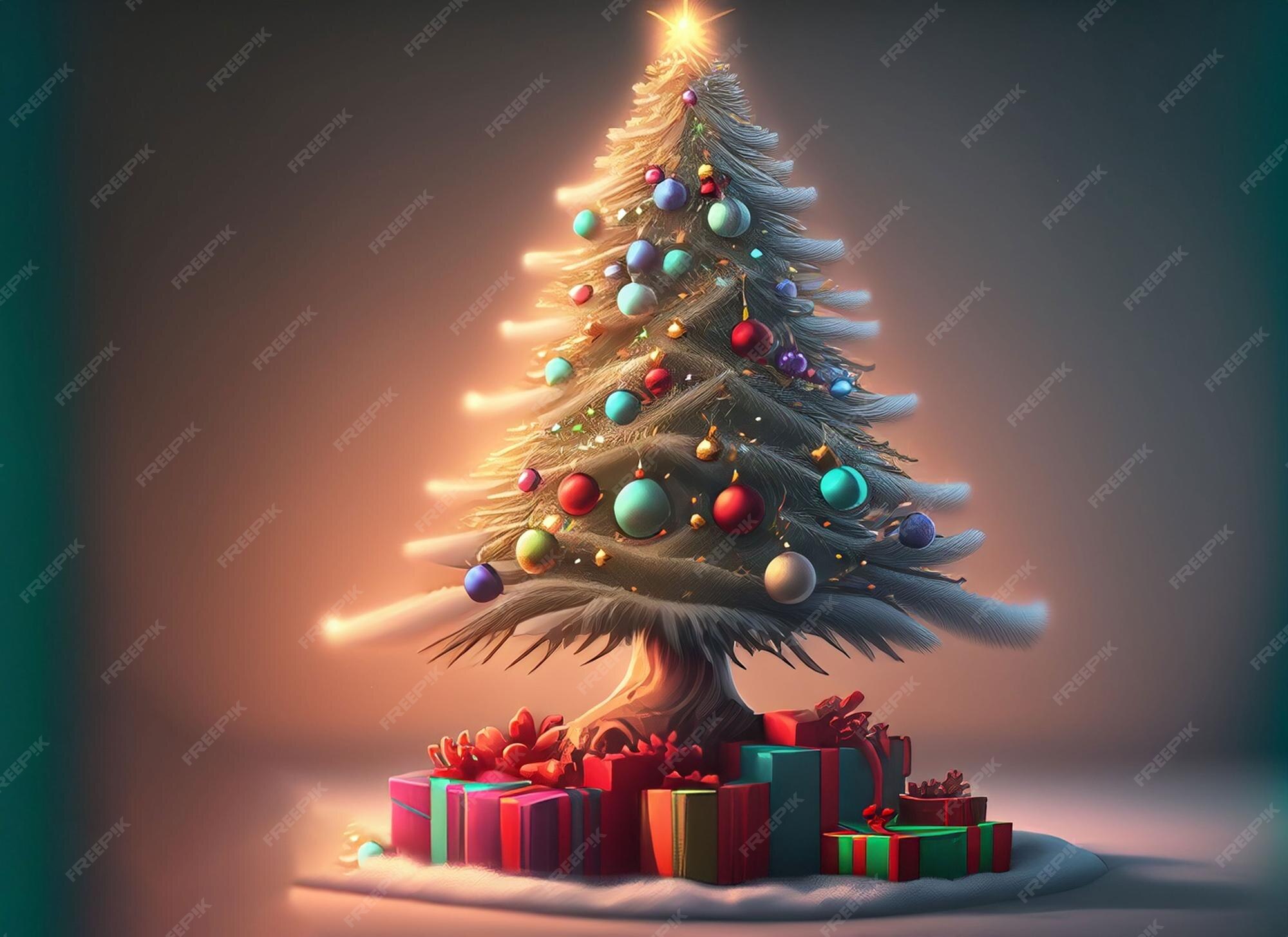 Fantasyweihnachtsbaum mit geschenken, die frohe weihnachten feiern
