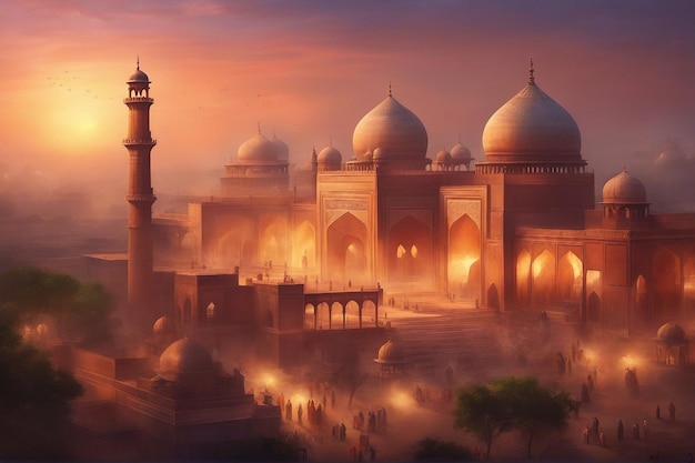 Fantasy-Welt-Vektor-Illustration von Jama Masjid, der Hauptmoschee in Old Delhi