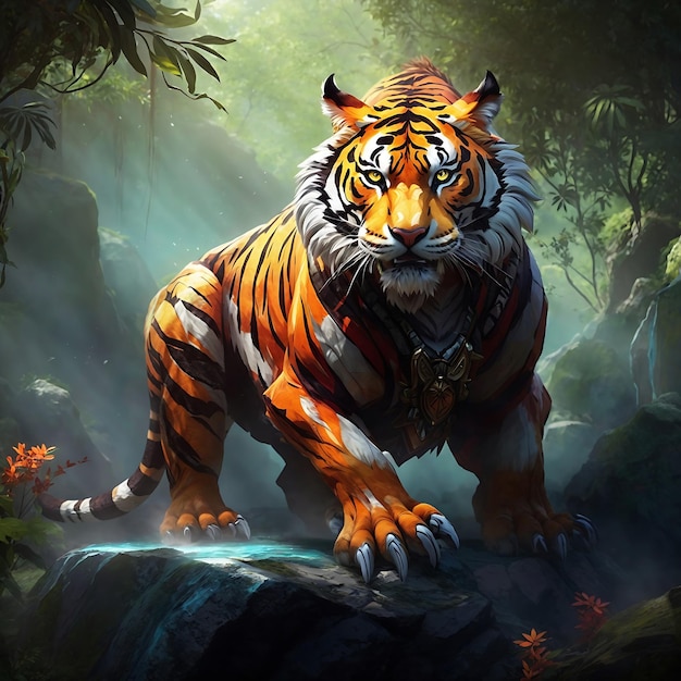 Fantasy Wild Tiger Arte digital Ai generado