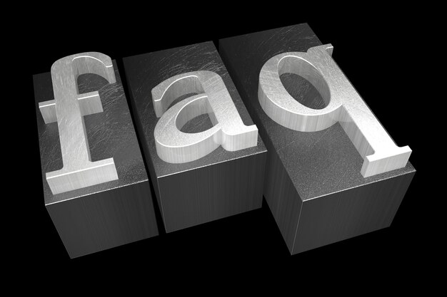 Foto faq perguntas frequentes palavra de tipografia de metal isolada em fundo preto