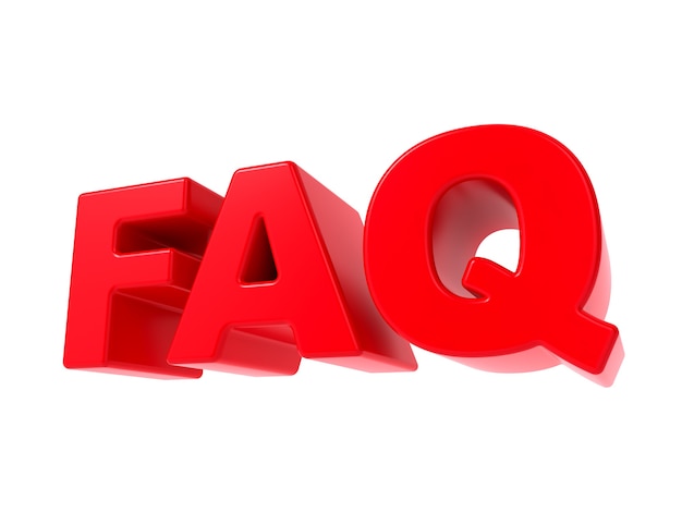 FAQ - Texto 3D em vermelho. Isolado no fundo branco.