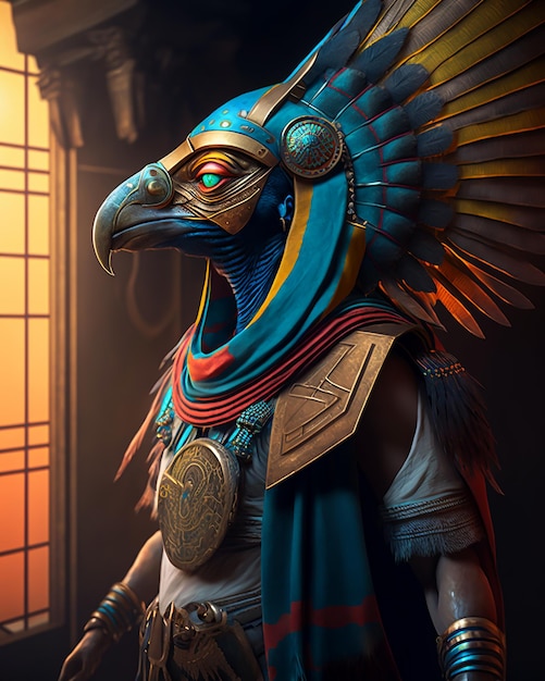Faraó egípcio Horus deus guerreiro em trajes reais e acessórios