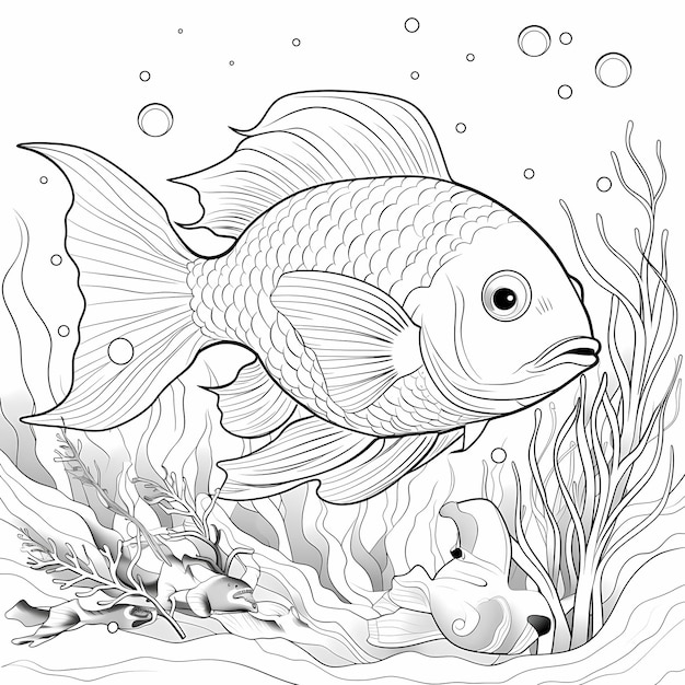 Foto farbblätter für kinder fisch-untersee-szene cartoon-stil