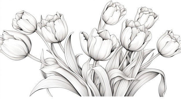 Farbe für Tulpen Realistische und detaillierte Tulpenzeichnung zur Entspannung