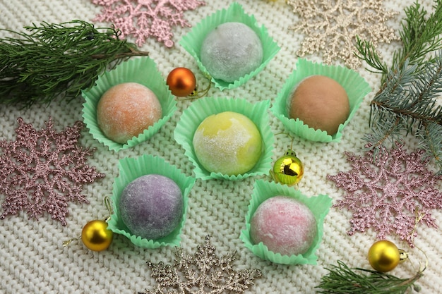 Foto farbe japanische süßigkeiten daifuku mochi