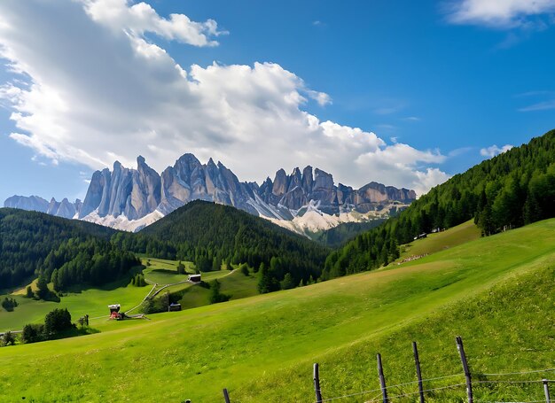 Farben der Dolomiten im Villnösser Tal in Südtirol Italien Grünes Gras