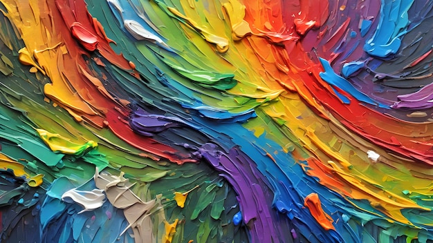 Farben des Regenbogens farbenfrohe Pinselstriche der Ölfarbe auf der Leinwand abstrakte farbige Hintergrund