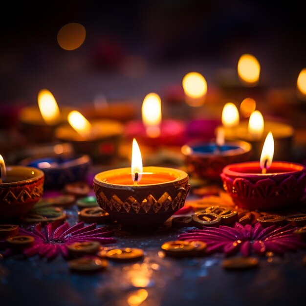 Foto farben diwali lichter glückliche öllampe diya bild ai erzeugte kunst