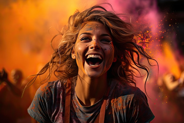 Farbenexplosion in der lebendigen Feier des Holi-Festivals mit farbigen Pulvern generative IA