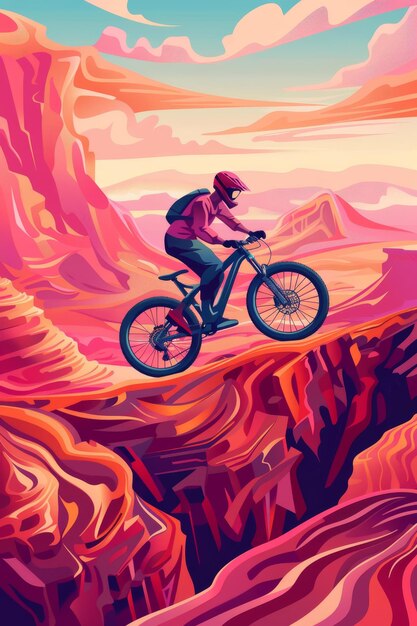 Foto farbenfrohe 3d-cartoon-mountain-bikefahrten auf dem mars