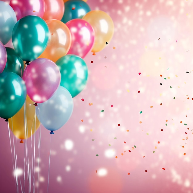 Foto farbenfrohe ballons und konfetti-hintergrund