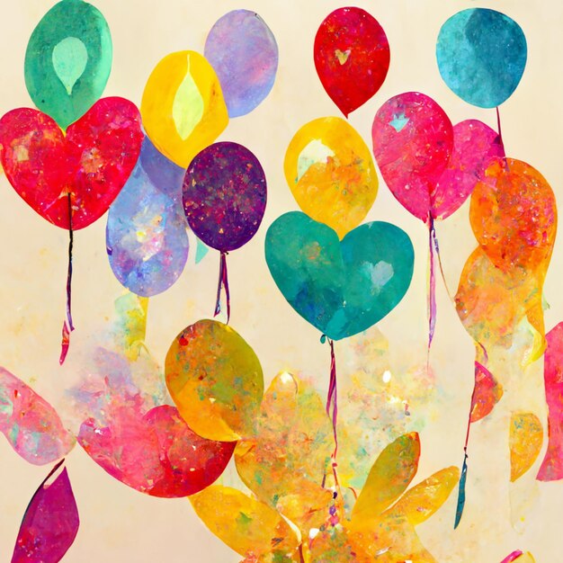 Foto farbenfrohe ballons und schmetterlinge sind in einer vase mit aquarellfarbe generativ ai