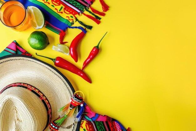 Foto farbenfrohe cinco de mayo-fläche mit festlichen gegenständen