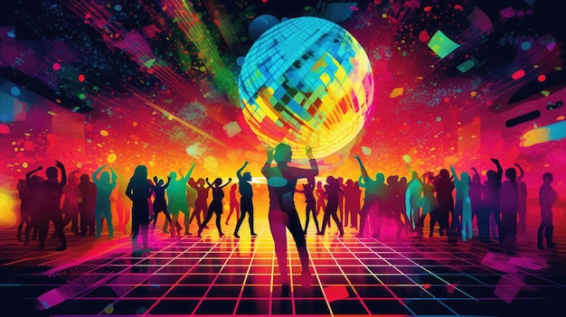 Foto farbenfrohe disco-dancefloor-posterillustration