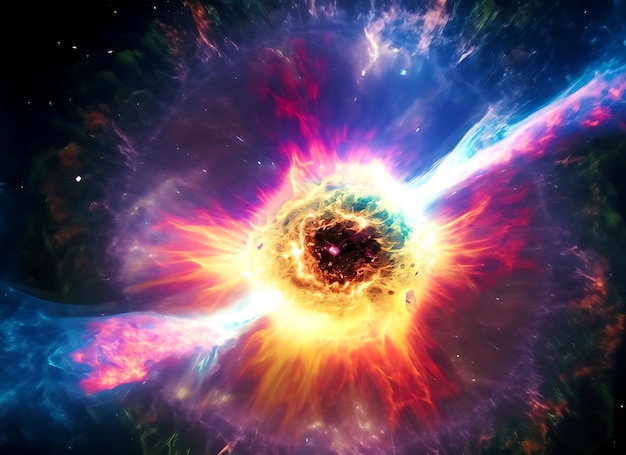 Foto farbenfrohe energiesupernova-explosion im weltraum abstrakter hintergrund