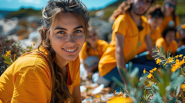Farbenfrohe Fotocollage von Menschen, die sich freiwillig bei einer gemeinschaftsorientierten und lebendigen Strandreinigungsveranstaltung beteiligen