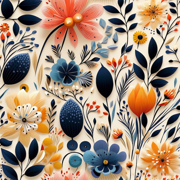 Farbenfrohe Frühlingsgarten-Blumenmusterfliese mit nahtlosem Muster, erstellt mit generativer KI
