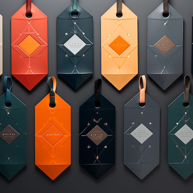 Foto farbenfrohe geometrische hang-tag-diamanten mit laser-schnitt-details geo creative hang-tag-sammlung