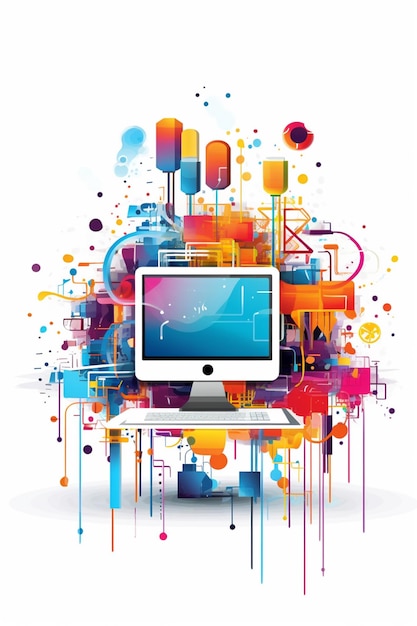 Foto farbenfrohe grafik eines computers mit einem spritz farbe generative ai
