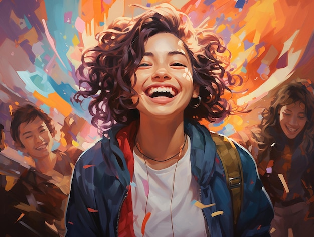Farbenfrohe Illustration eines lächelnden, glücklichen Teenagermädchens Geistesgesundheit bei Jugendlichen und Teenagern