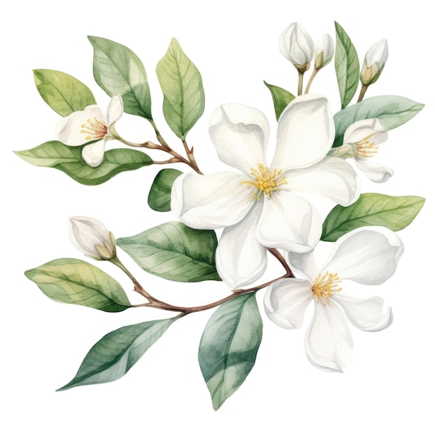Farbenfrohe Jasminblumen-Illustration auf weißem Hintergrund