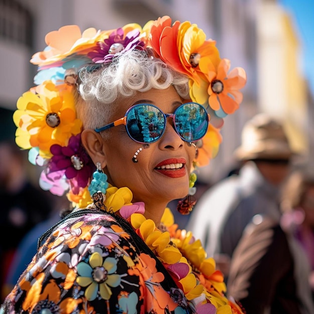 farbenfrohe Karneval Karneval Parade Festivalteilnehmer in der Stadt Loule, Portugal