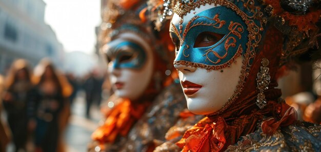 Farbenfrohe Karnevalmasken des Mardi Gras, traditionelles Fest in Venedig