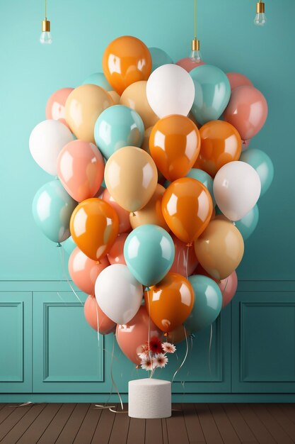 Foto farbenfrohe party-ballongeschenke und geschenkbox-bild zur dekoration ihrer veranstaltung. generative ki