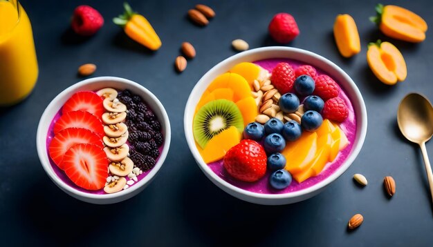 Farbenfrohe Smoothie Bowl Cafe ist ein visuelles und ernährungsförderndes Vergnügen