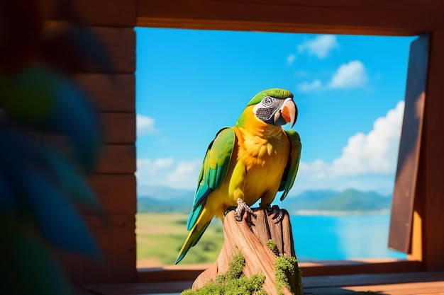 Foto farbenfrohe, sprechende macaw, haustiervogel, tapeten, hintergrundillustration, hd-fotografie