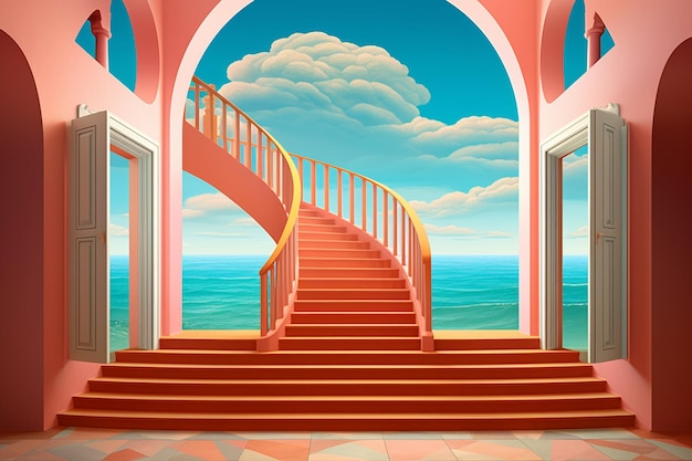 Farbenfrohe Treppe in einem leeren Raum Surrealistische Innenarchitektur