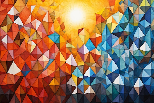 Farbenfroher abstrakter Hintergrund im polygonalen Stil. Generative KI