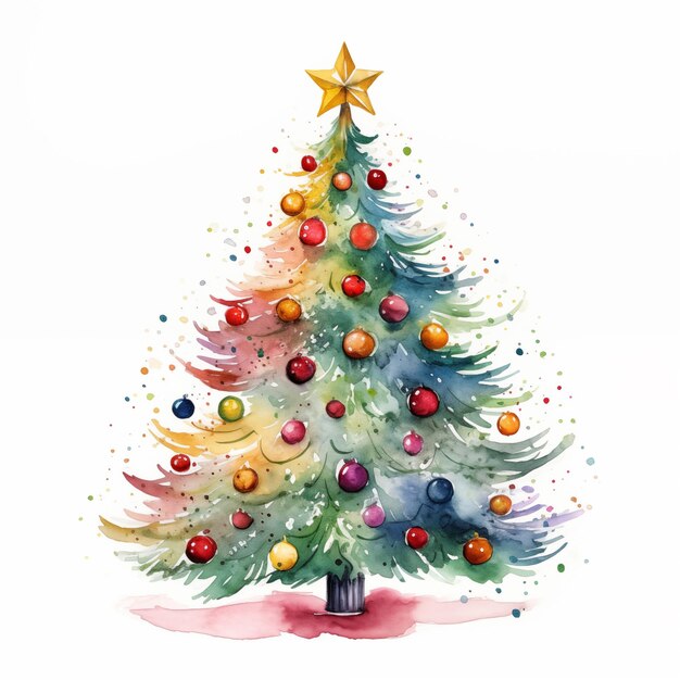 Farbenfroher Aquarell Weihnachtsbaum Illustration Clipart einzelnes Element