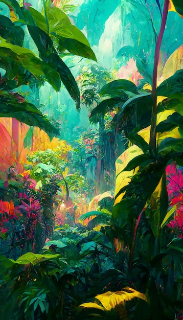 Farbenfroher Dschungelhintergrund mit Kopierraum, hochdetaillierte REA-3D-Darstellung