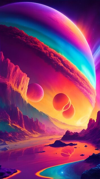 Foto farbenfroher futuristischer riesiger planet