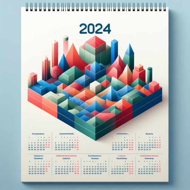 Farbenfroher geometrischer Kalender realistisches Jahr 2024