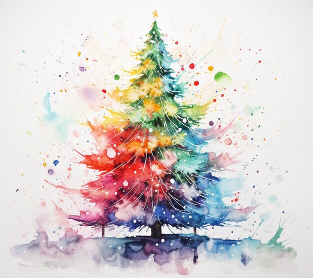 farbenfroher Weihnachtsbaum mit einem Stern oben generativ ai