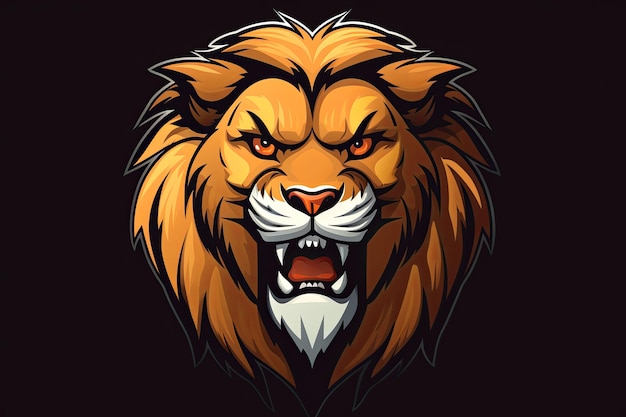 Farbenfrohes Aufkleber mit dem Kopf des Roaring Lion-Ikonen, eine Kunstillustration und das Logo-Konzept des E-Sports-Maskottchens