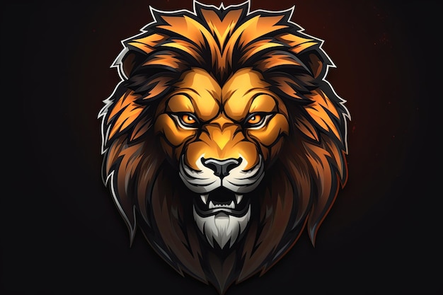 Farbenfrohes Aufkleber mit dem Kopf des Roaring Lion-Ikonen, eine Kunstillustration und das Logo-Konzept des E-Sports-Maskottchens