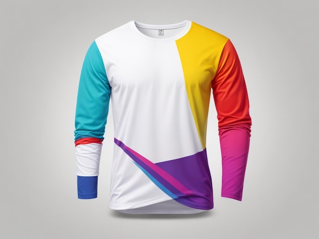 Farbenfrohes T-Shirt mit langen Ärmeln auf weißem Hintergrund