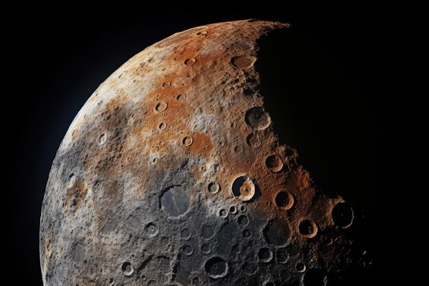 Farbfoto der zunehmenden Mondsichel mit verschiedenen Geländeformationen auf dem Mond, einschließlich hoher Krater