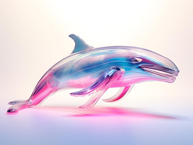 Farbige 3D-Darstellung eines Delphins auf einem weißen Hintergrund im Neonlicht