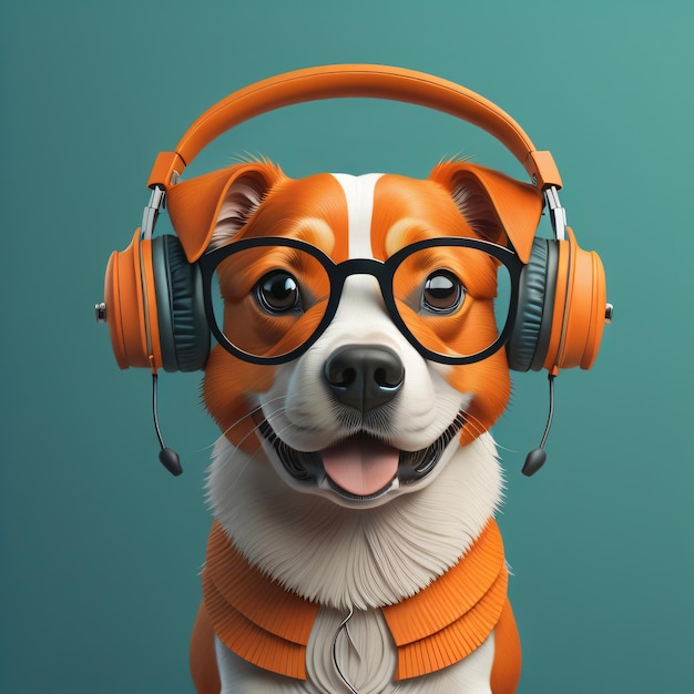 Farbige 3D-Dog-Vektorillustrationen mit Kopfhörern