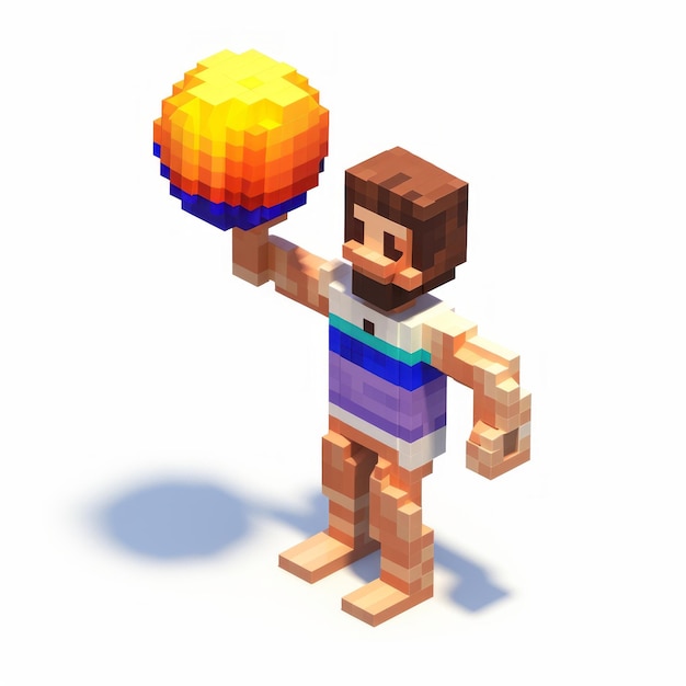 Farbige 3D-Pixelkunst von Minecraft-Mann, der Volleyball spielt