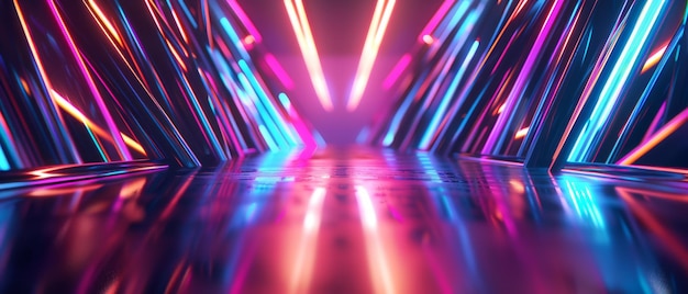 Farbige 3D-Rendering leuchtende Linien Neonlichter abstrakter psychedelischer Hintergrund ultraviolettes Licht rosa und blau lebendige Farben